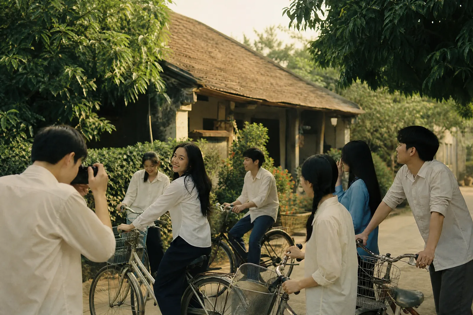 Nhóm học sinh Việt Nam đạp xe trong concept kỷ yếu hoài niệm